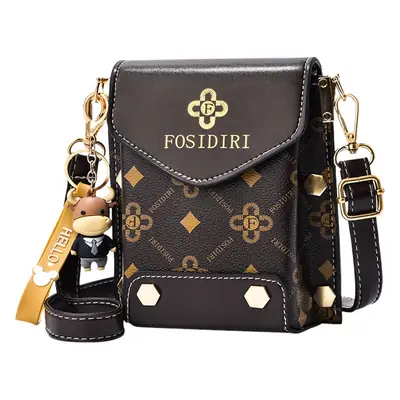Women's Black Crossbody Phone Bag with Gold Plated Hardware