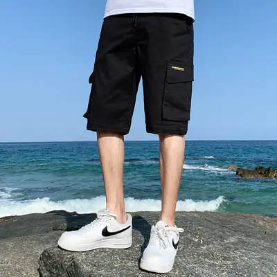Men's Loose Cotton Cargo Shorts Beige 2021