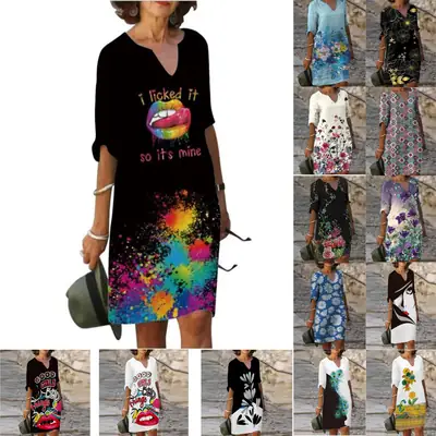 Women Floral Short Sleeve Crossbody Dress