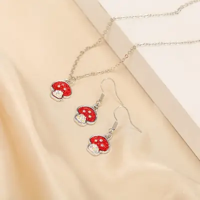 Rhinestone Mushroom Necklace Set for Women