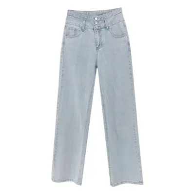 Women's Retro High Waist Breasted Jeans Slimming Mop Pants