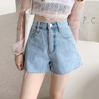 Women Denim Shorts High Waist Light Blue 2021
