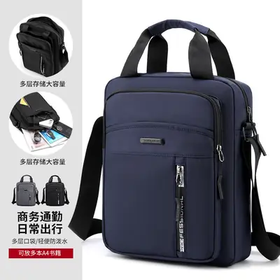 Men's Black Nylon Shoulder Bag with Crossbody Strap