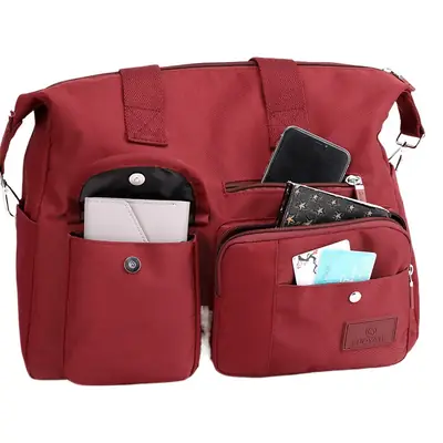 Red Nylon Women's Shoulder Bag with Detachable Strap