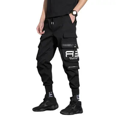 Men Black Functional Loose Pants Summer Casual Sports