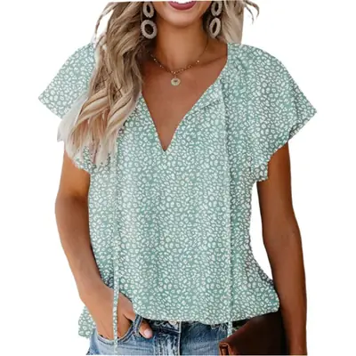 Women's V Neck Chiffon Floral Summer Top 8 Colors