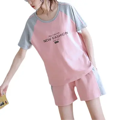 Women's Green Short Sleeve Korean Style Shorts Set Large
