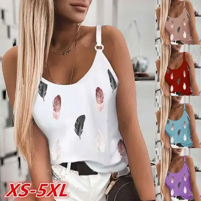 Purple Feather Print Women's Camisole 2021 Summer