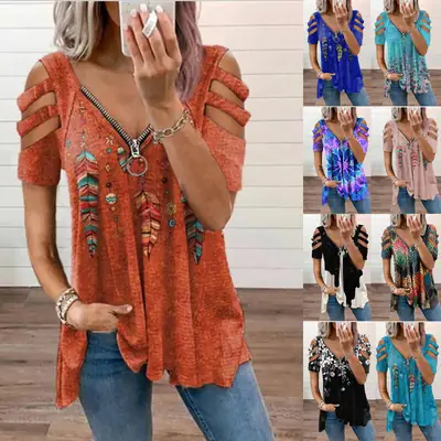 2026 V-Neck Zipper Pullover Women's Loose T-Shirt