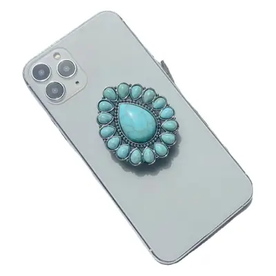 Turquoise Retro Mobile Phone Holder with Stone Design