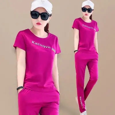 Women Summer Sports Suit Yellow Slimming Trousers Large