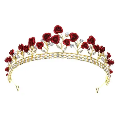 Red Rose Crown Bridal Hair Accessory for Women