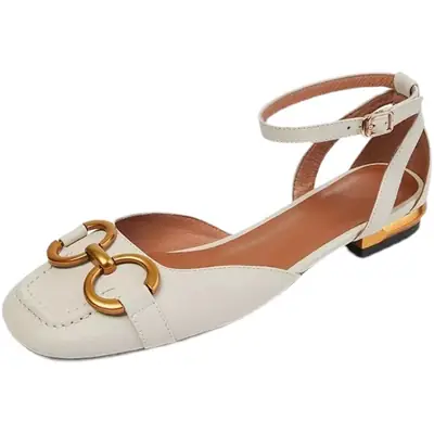 Women's Brown Square Toe Strap Sandals with Thick Heel