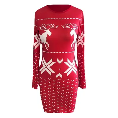 Black Printed Hip Dress Long Sleeve Slim Fit