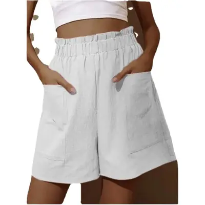 Women Cotton-Linen High-Waist Shorts Black