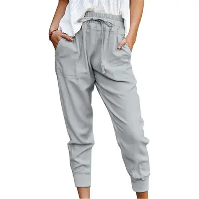 Women's Olive Green Cropped Pants with Elastic Waist