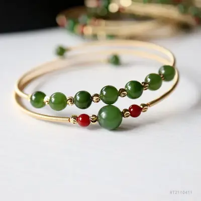 Guan Yu Jade Bracelet Spinach Green Red Beads