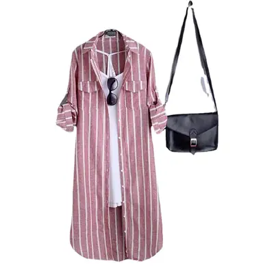 Women Plaid Long Coat Large Loose Casual Jacket