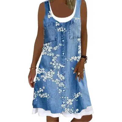 Women's Denim Embroidered Top with Buttons