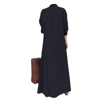 Cotton Linen Lapel Long Shirt Dress Olive Green