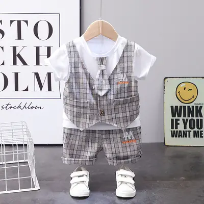 2021 Boys British Style Plaid Shorts Suit Small