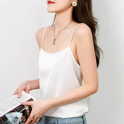Black Silk Satin Sleeveless Camisole Women