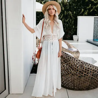 White Cross-Country Bamboo Cotton Cardigan with Lace Trim