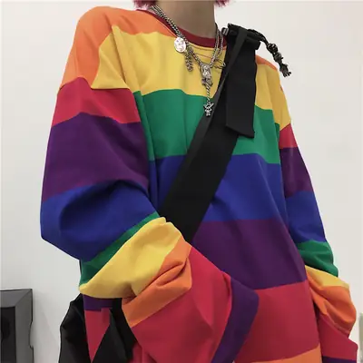 Rainbow Striped Long Sleeve T-Shirt for Women