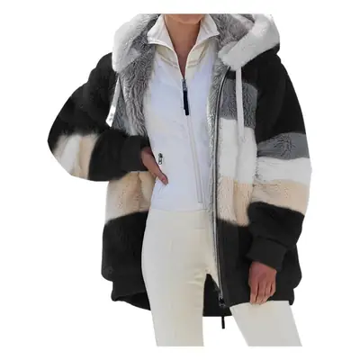 Women Hooded Jacket Multi Color Loose Plush Winter Warm