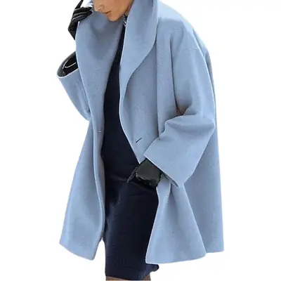 Double-Sided Tweed Hooded Coat Light Blue Women Winter