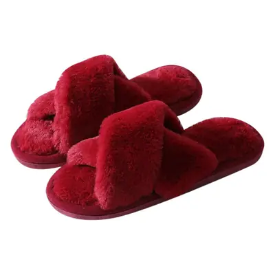 Amazon Explosions Cross Plush Slippers Autumn and Winter New Indoor Warm Cotton Slippers Thickened Leaky Toe Mao Mao Slippers