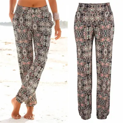 Women's Tropical Leaf High Waist Slim Fit Pants