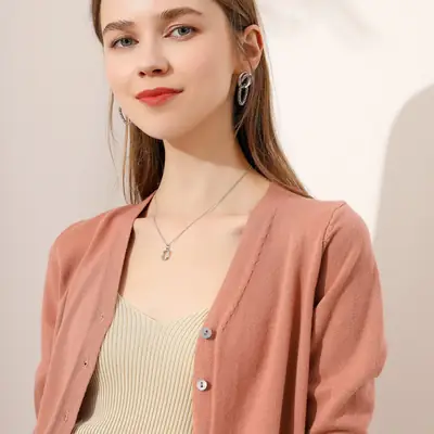 Women's Blue Knitted V-Neck Cardigan 2021 New Arrival