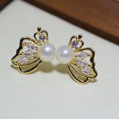 S925 Silver Butterfly Pearl Earrings for Women