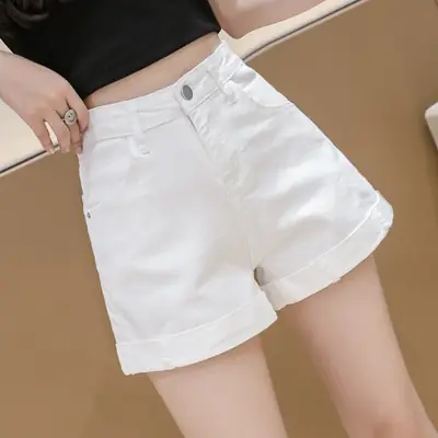 White Denim Shorts Women's Loose Fit High Waist 2023