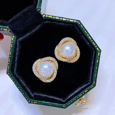 S925 Silver Pearl Earrings Round Heart Flower Design