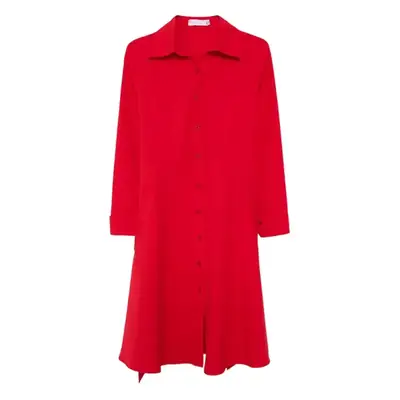 Red Long Sleeve V-Neck A-Line Dress for Women
