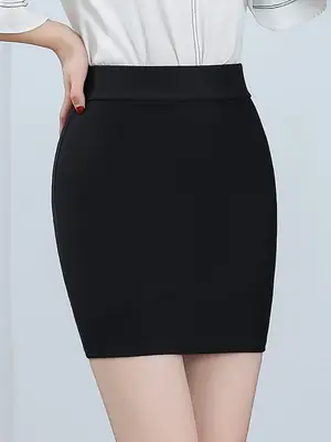 Black Elastic High Waist Slim Fit Skirt for Women