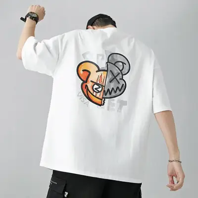 New Men's Orange Japanese Style T-Shirt Duffian Print