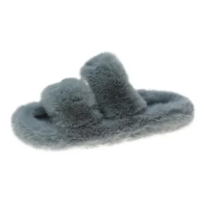 Autumn and Winter new style double-strap woolen slippers fashionable casual women's cotton slippers flat home 42 plush slippers