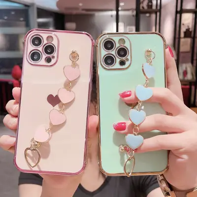 Soft Heart Phone Case for iPhone 14 Promax with Love Bracelet