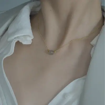Single Gold Bead Necklace for Women 14K