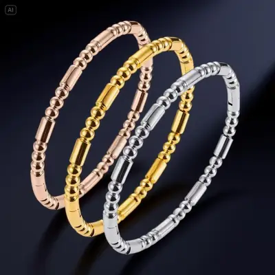 Titanium Bracelet Gold Silver White Bamboo Design
