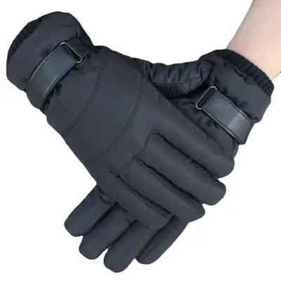 Men's Winter Motorcycle Gloves Black Fleece Lined 110g