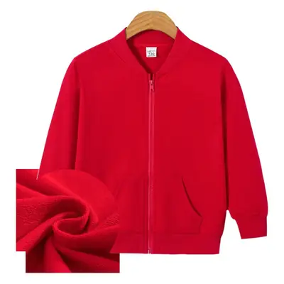 Red Full-Zip Hoodie for Boys Girls Spring Autumn