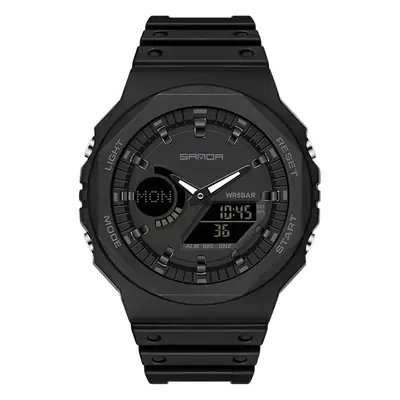 Sanda Black Octagonal Dual-Display Waterproof Watch