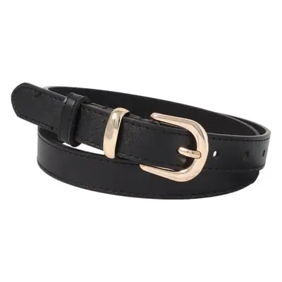 Women's Fashionable Leather Belt Black Brown Red Gold Buckle