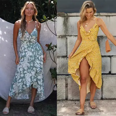 Women's 2024 Floral Print Low Rise Skirt Dress
