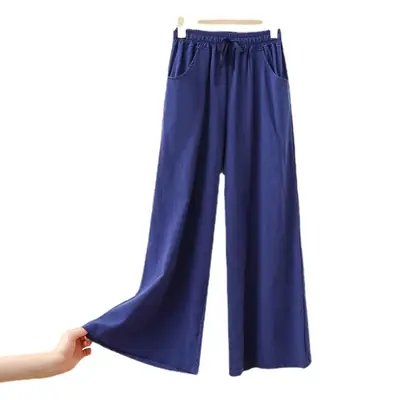 Women Cotton Linen Wide Leg Pants Black Summer Loose Plus Size