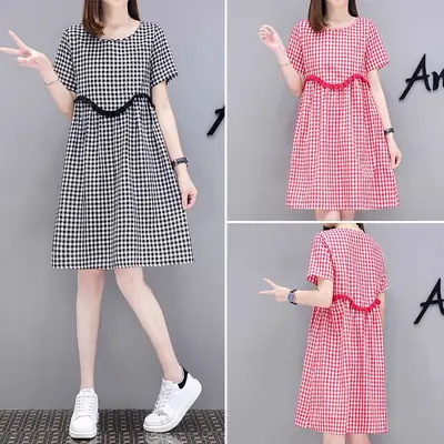 Maternity Dress Red White Checkered Summer 2021 Large